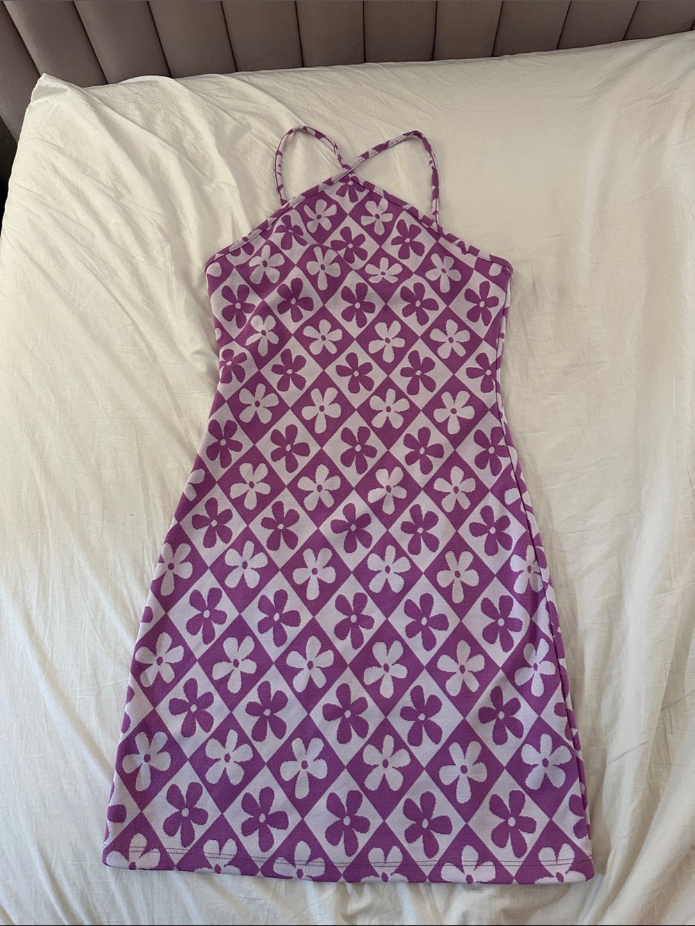 Purple Retro Floral Diamond Slip Dress